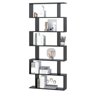 Biblioteca Design Modern in forma de S, din Lemn, cu 6 Rafturi, Negru, 80x23x192cm HOMCOM | Aosom Romania imagine