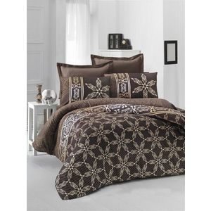 Lenjerie de pat dubla King Size, Victoria, Urban, 6 piese, 100% bumbac satinat, tesatura Jacquard, maro imagine