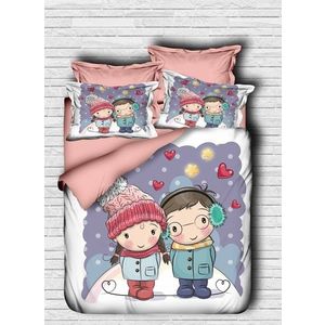 Lenjerie de pat pentru o persoana Girl a Boy-110, Pearl Home, 4 piese, bumbac amestecat, multicolor imagine