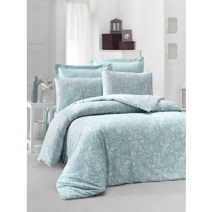 Lenjerie de pat dubla King Size, Victoria, Verano Mint, 6 piese, 100% bumbac satinat, tesatura Jacquard, menta imagine