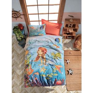 Lenjerie de pat pentru o persoana Young, 3 piese, 160x220 cm, 100% bumbac ranforce, Cotton Box, Mermaid, coral imagine