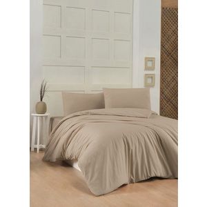 Lenjerie de pat dubla King, 3 piese, 220x240 cm, 60x60 cm, 100% bumbac ranforce, Patik, Beige, bej imagine