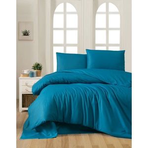 Lenjerie de pat dubla King Quilt (EU) Petrol Blue, Patik, 3 piese, 240x220 cm, bumbac ranforce, multicolor imagine