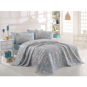 Set cuvertura de pat dubla, Eponj Home, Tuval Blue, 4 piese, 100% bumbac, bleu/crem imagine