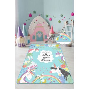 Covor de hol, Cute Unicorn, 80x200 cm, Catifea, Multicolor imagine