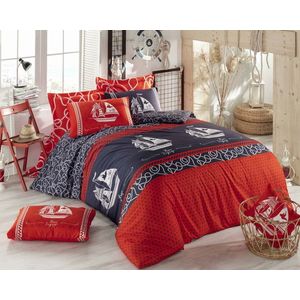 Lenjerie de pat pentru o persoana (BL), Marine - Red, Pearl Home, Bumbac Ranforce imagine