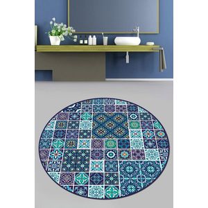 Covoras de baie, Chilai Home, Carres Bleus (120 cm), Poliester, Multicolor imagine