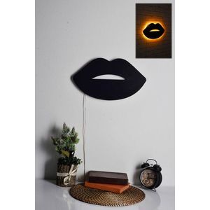 Decoratiune luminoasa LED, Lips 2, MDF, 60 LED-uri, Galben imagine