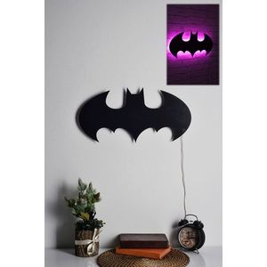 Decoratiune luminoasa LED, Batman, MDF, 60 LED-uri, Roz imagine