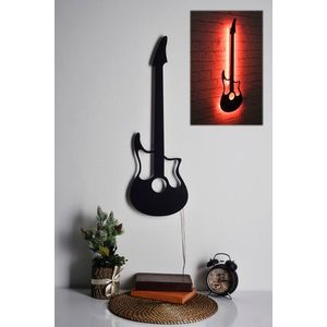 Decoratiune luminoasa LED, Guitar, MDF, 60 LED-uri, Rosu imagine