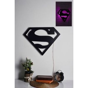 Decoratiune luminoasa LED, Superman, MDF, 60 LED-uri, Roz imagine