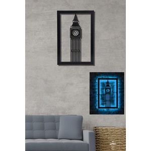 Decoratiune luminoasa LED, Big Ben, MDF, 60 LED-uri, Albastru imagine