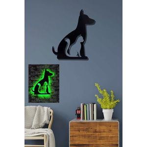 Decoratiune luminoasa LED, Cat n Dog, MDF, 60 LED-uri, Verde imagine