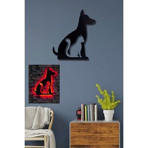 Decoratiune luminoasa LED, Cat n Dog, MDF, 60 LED-uri, Rosu imagine