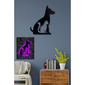 Decoratiune luminoasa LED, Cat n Dog, MDF, 60 LED-uri, Roz imagine