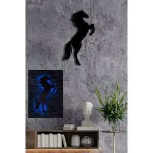 Decoratiune luminoasa LED, Wild Horse, MDF, 60 LED-uri, Albastru imagine