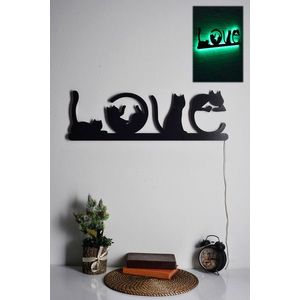 Decoratiune luminoasa LED, Cat Love, MDF, 60 LED-uri, Verde imagine