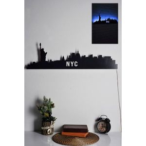 Decoratiune luminoasa LED, NYC Skyline, MDF, 60 LED-uri, Albastru imagine