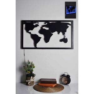 Decoratiune luminoasa LED, World Map 2, MDF, 60 LED-uri, Albastru imagine