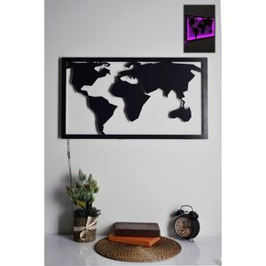 Decoratiune luminoasa LED, World Map 2, MDF, 60 LED-uri, Roz imagine