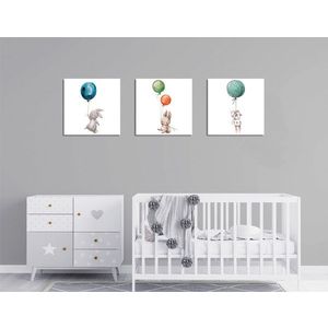 Set 3 tablouri decorative, FAH11, 60% bumbac/40% poliester, Rama de lemn, Multicolor imagine