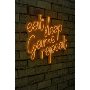 Decoratiune luminoasa LED, eat sleep game repeat, Benzi flexibile de neon, DC 12 V, Galben imagine