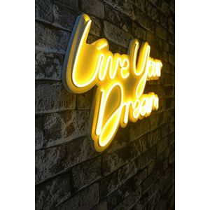 Decoratiune luminoasa LED, Live Your Dream, Benzi flexibile de neon, DC 12 V, Galben imagine