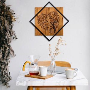 Decoratiune de perete, Tree 2, 50% lemn/50% metal, Dimensiune: 54 x 54 cm, Nuc / Negru imagine