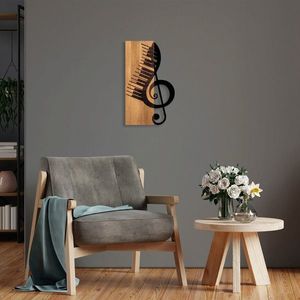 Decoratiune de perete, Musical 1, 50% lemn/50% metal, 30 x 50 cm, Nuc / Negru imagine