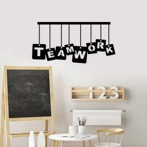 Decoratiune de perete, Teamwork, Metal, 70 x 35 cm, Negru imagine