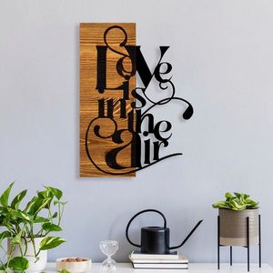 Decoratiune de perete, Love Is In The Aır, 50% lemn/50% metal, Dimensiune: 36 x 3 x 50 cm, Negru / Nuc deschis imagine