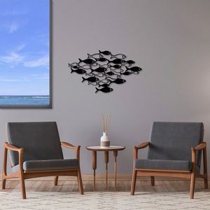 Decoratiune de perete, Fishes, Metal, 70 x 41 cm, Negru imagine