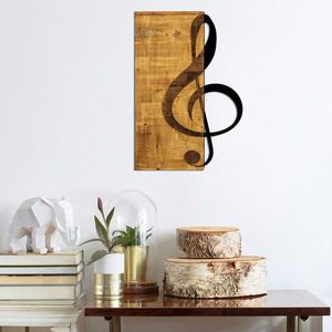 Decoratiune de perete, Treble Clef, 50% lemn/50% metal, Dimensiune: 39 x 58 cm, Nuc / Negru imagine