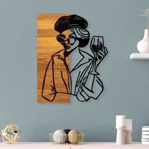 Decoratiune de perete, Woman 2, 50% lemn/50% metal, Dimensiune: 39 x 3 x 50 cm, Negru / Nuc deschis imagine