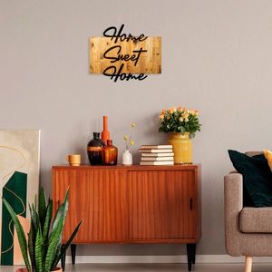 Decoratiune de perete, Home Sweet Home, 50% lemn/50% metal , Dimensiune: 58 x 48 x 3 cm, Negru imagine