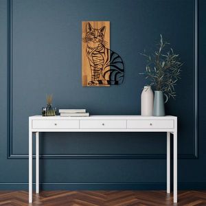 Decoratiune de perete, Cat 10, 50% lemn/50% metal, Dimensiune: 38 x 58 cm, Nuc / Negru imagine