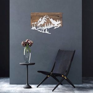 Decoratiune de perete, Mountain v2, 50% lemn/50% metal, Dimensiune: 58 x 38 cm, Nuc / Argint imagine