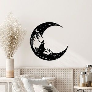 Decoratiune de perete, Moonlight Camp, Metal, Dimensiune: 70 x 70 cm, Negru imagine