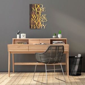 Decoratiune de perete, Do More Of What Makes You Happy, 50% lemn/50% metal, Dimensiune: 42 x 58 cm, Nuc / Aur imagine