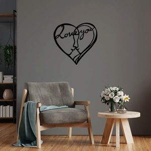 Decoratiune de perete, I Love You, Metal, Dimensiune: 71 x 68 cm, Negru imagine