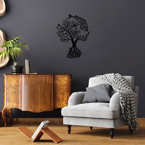 Decoratiune de perete, Acacia Tree, Metal, Dimensiune: 52 x 70 cm, Negru imagine