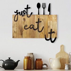 Decoratiune de perete, Just Eat It, Metal/lemn, Dimensiune: 58 x 3 x 52 cm, Nuc / Negru imagine