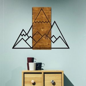 Decoratiune de perete, Mountain, 50% lemn/50% metal, Dimensiune: 78 x 58 cm, Nuc / Negru imagine