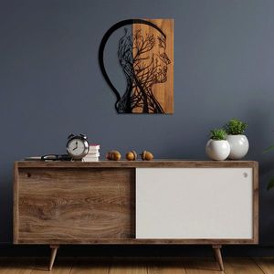 Decoratiune de perete, Tree Man, 50% lemn/50% metal, Dimensiune: 45 x 58 cm, Nuc / Negru imagine