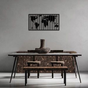 Decoratiune de perete, Wold Map, Metal, 70 x 37 cm, Negru imagine