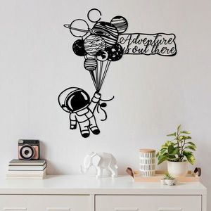 Decoratiune de perete, Astronaut 4, Metal, Dimensiune: 64 x 70 cm, Negru imagine