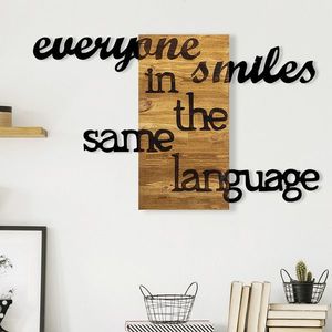 Decoratiune de perete, Everyone Smiles in The Same Language, Metal/lemn, 95 x 58 cm, Nuc / Negru imagine