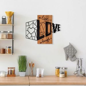 Decoratiune de perete, Live Love Laugh, Lemn/metal, Dimensiune: 68 x 58 cm, Nuc / Negru imagine