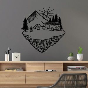 Decoratiune de perete, Landscape Camp, Metal, Dimensiune: 67 x 70 cm, Negru imagine