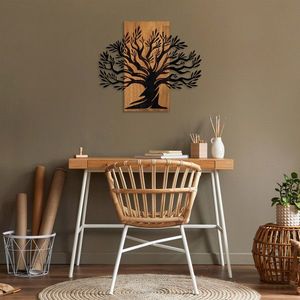 Decoratiune de perete, Monumental Tree , 50% lemn/50% metal, Dimensiune: 67 x 58 cm, Nuc / Negru imagine